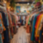 High angle view of a vibrant vintage store brimming with colorful clothes