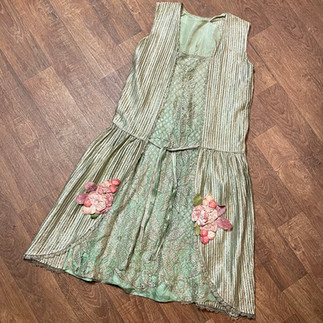 Original Antique 1920s Gold & Green Silk Dress