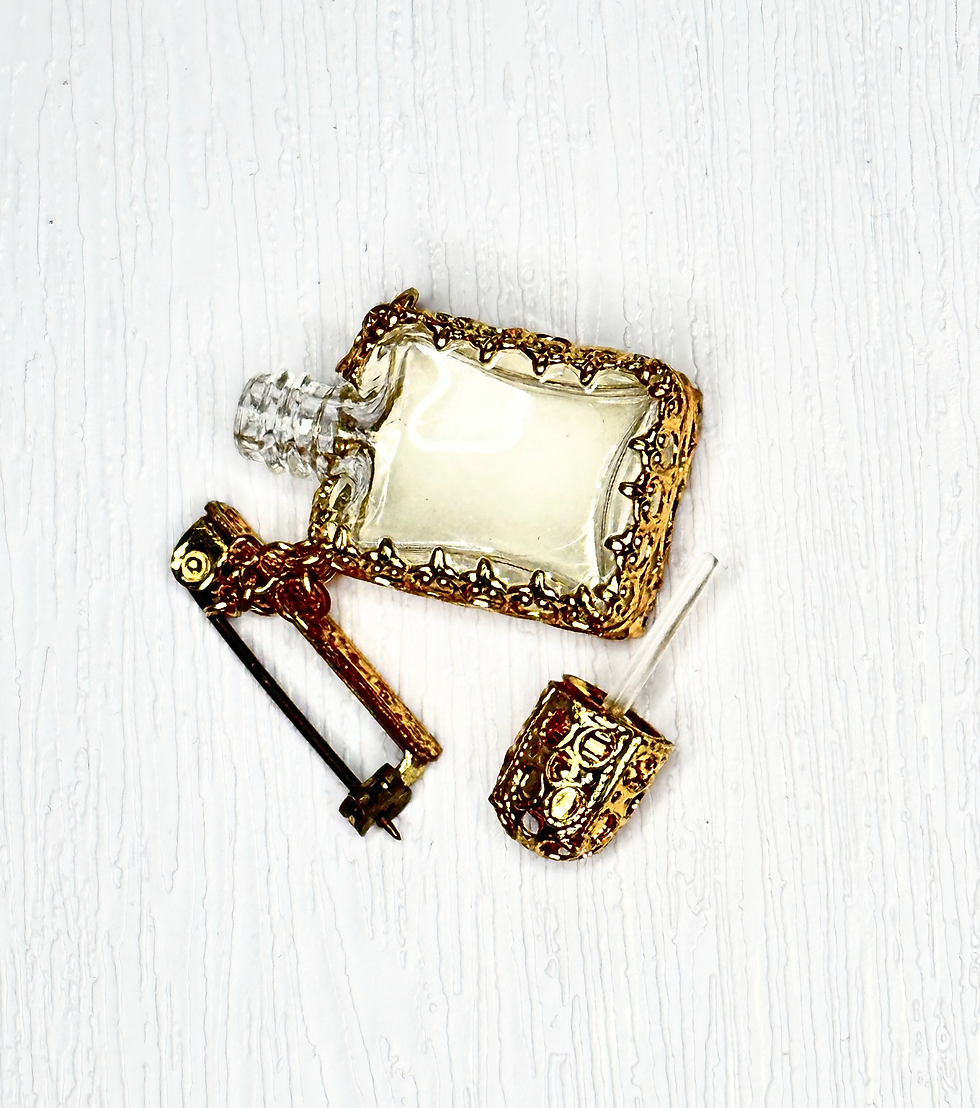 Thumbnail: 1930s Vintage Miniature Perfume Bottle Brooch open view