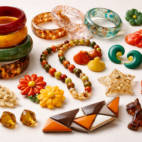 Colourful vintage plastic jewellery collection