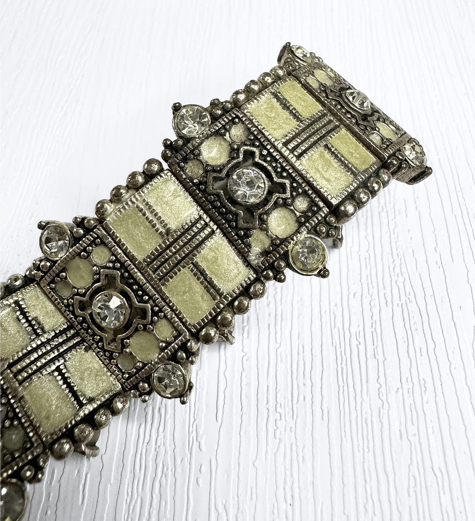 Thumbnail: Vintage Beige Enamel & Diamante Stretch Bracelet