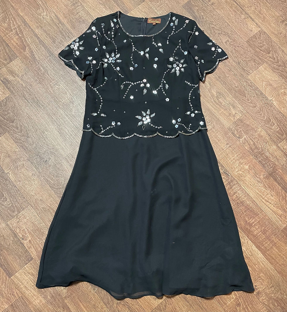1980s Vintage Black Sequin Layered Dress Size 14/16