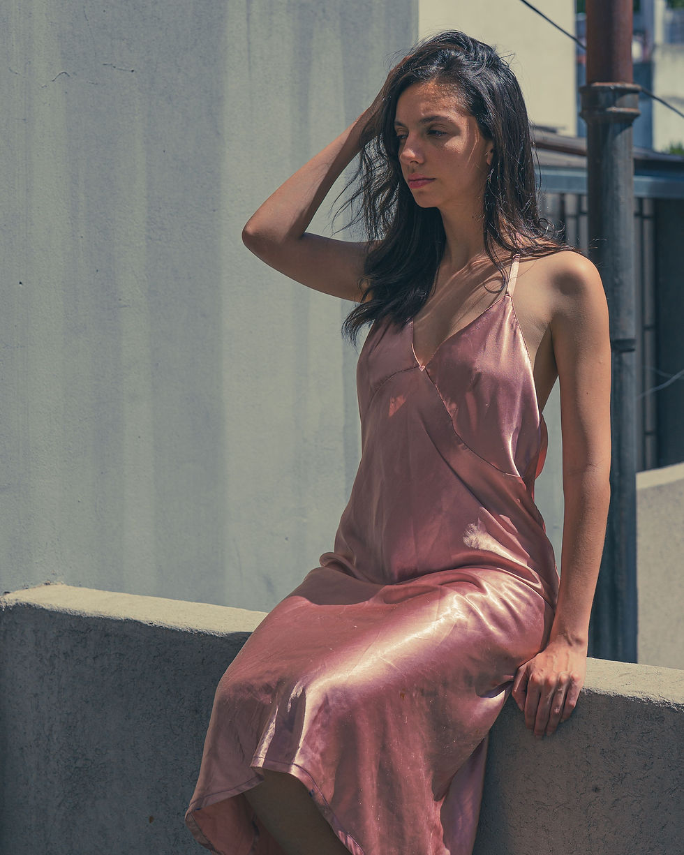 90s minimal summer style with pink satin slip dress