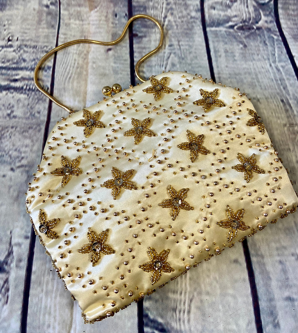Stunning 1960s Vintage Gold Beaded Evening Bag
