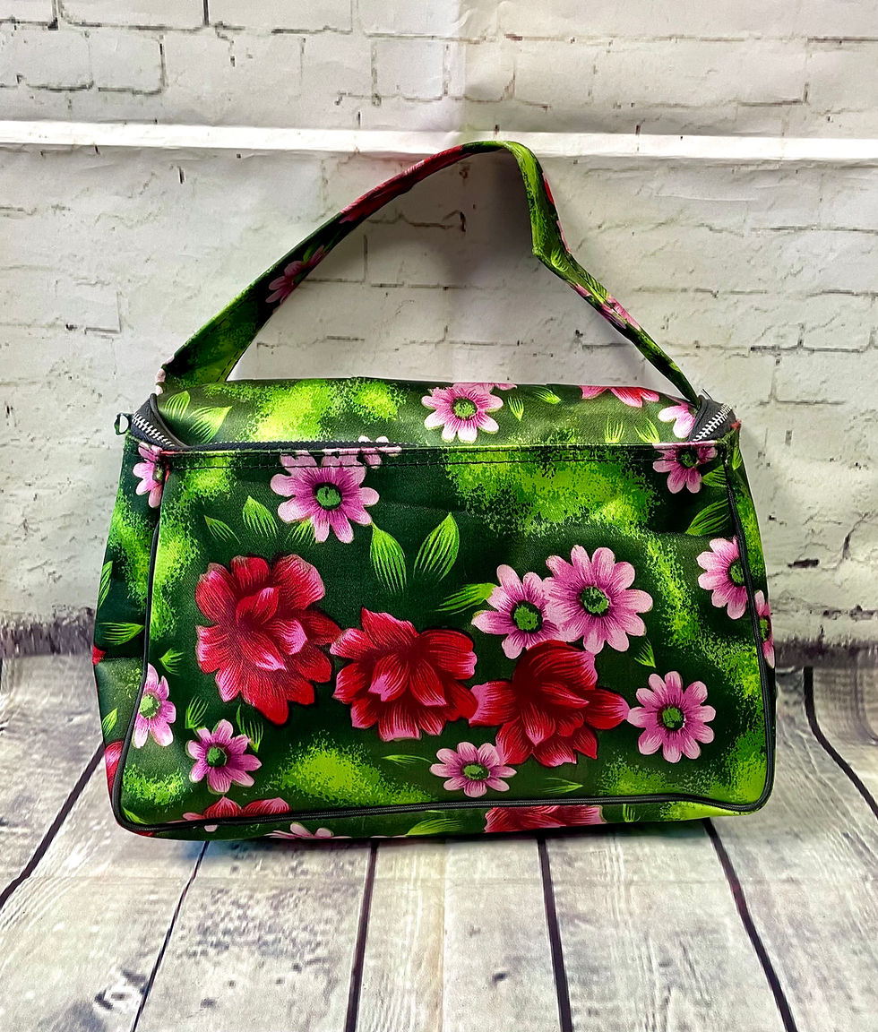 1960s Vintage Green & Pink Floral Handbag