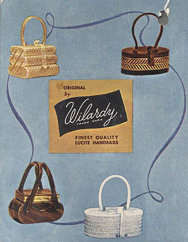 Vintage Wildary advertisement showing colourful 1950s Lucite handbags