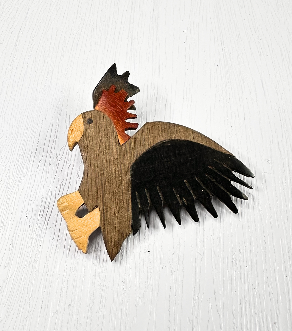 Vintage Flying Parrot Wood Effect Brooch