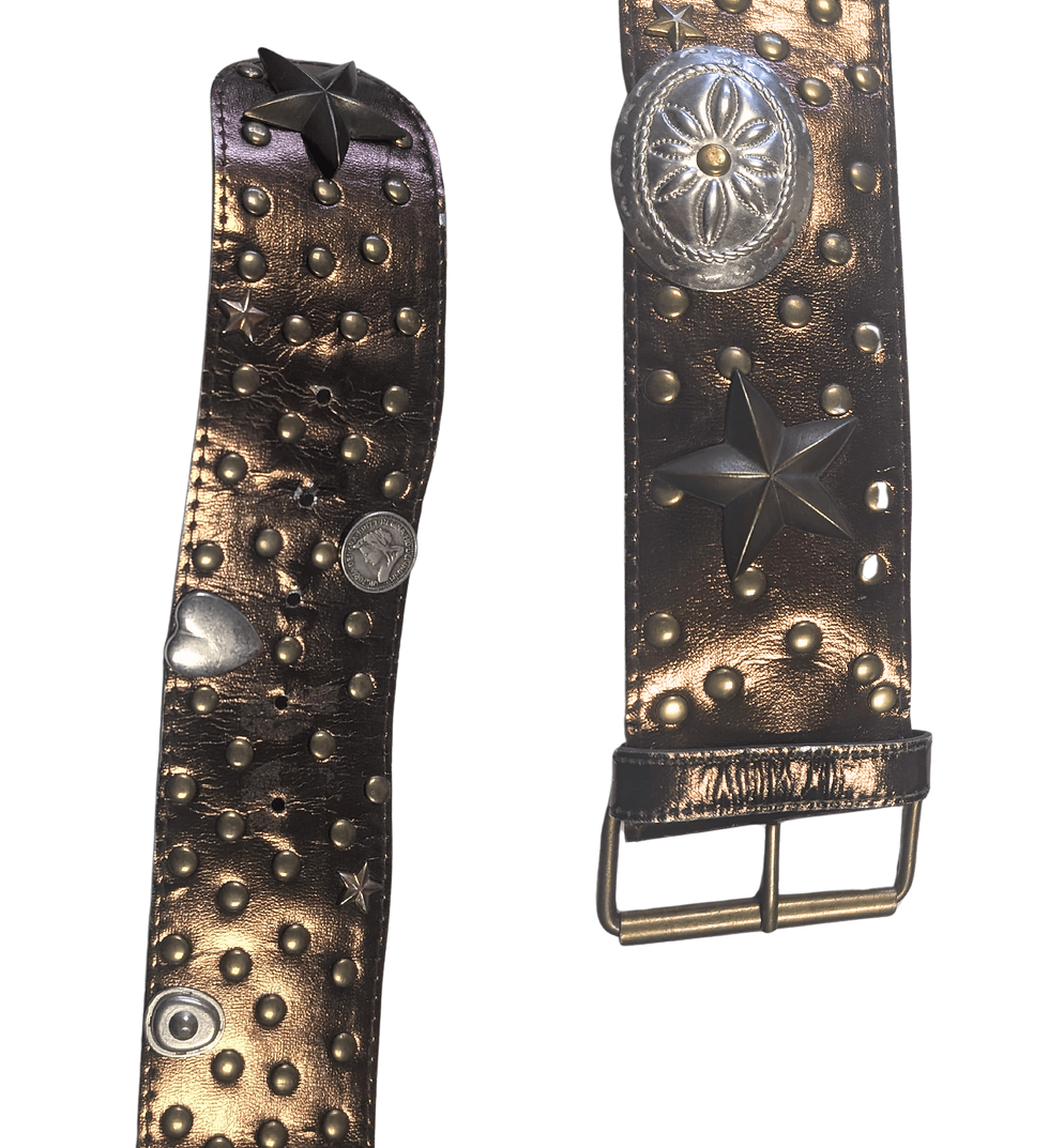 Vintage Leather Belt | Vintage Studded Belt | 1990s Style | Metallic Belt