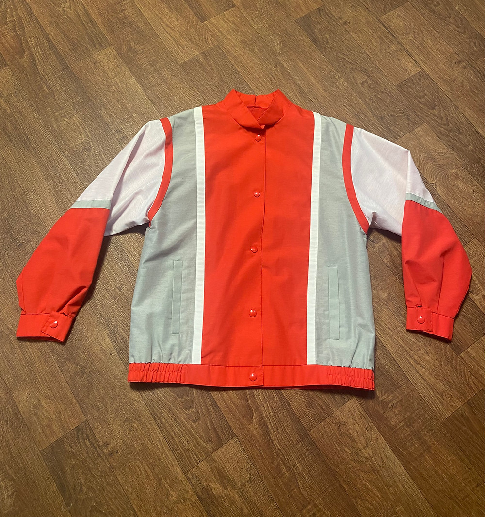 1980s Vintage Red & Grey Sporty Jacket Size 10/12
