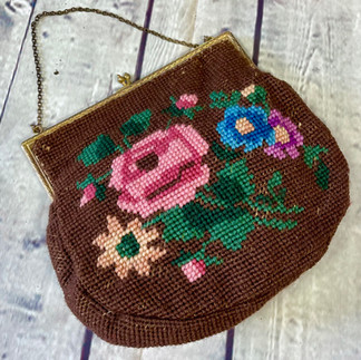 1920s/30s Vintage Brown Needlepoint Bag/Purse