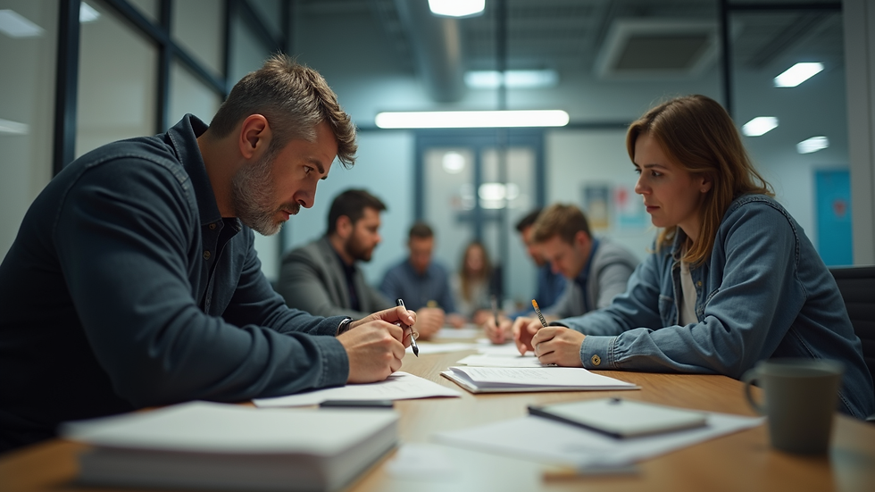 Close-up view of a business workshop with veterans learning new skills