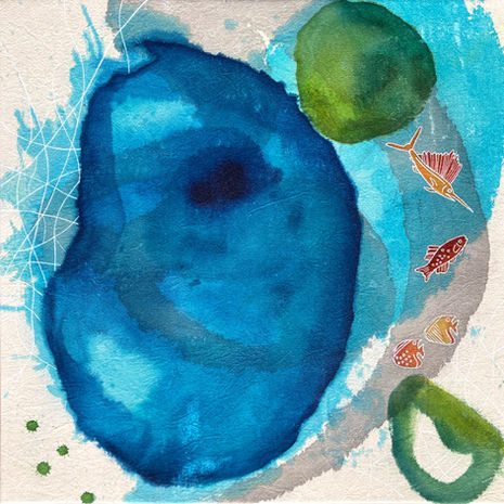 Sea, water, blue, jellyfish, acrylic ink, abstract, contemporary, flow, ocean, fish, marine life, layers