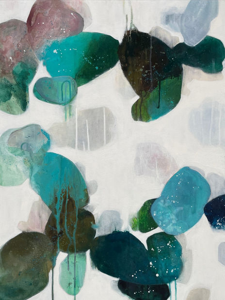 Sea, marine life, aqua, teal, rocks, abstract, art, acrylic,, diptych