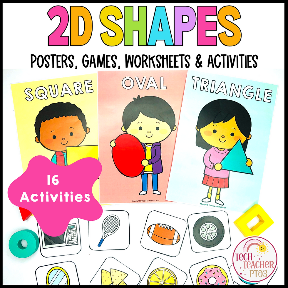 Kindergarten and First Grade 2D Shapes Activities Worksheets Games and Posters