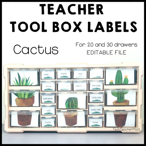 Cactus Teacher Tool Box Labels Editable | Tech Teacher Pto3