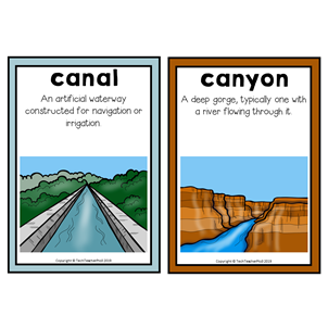 Thumbnail: Landforms and Waterways Bodies of Water Vocabulary Cards and Posters