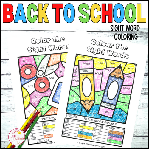 Back to School Sight Word Colouring Activities No Prep | Tech Teacher Pto3