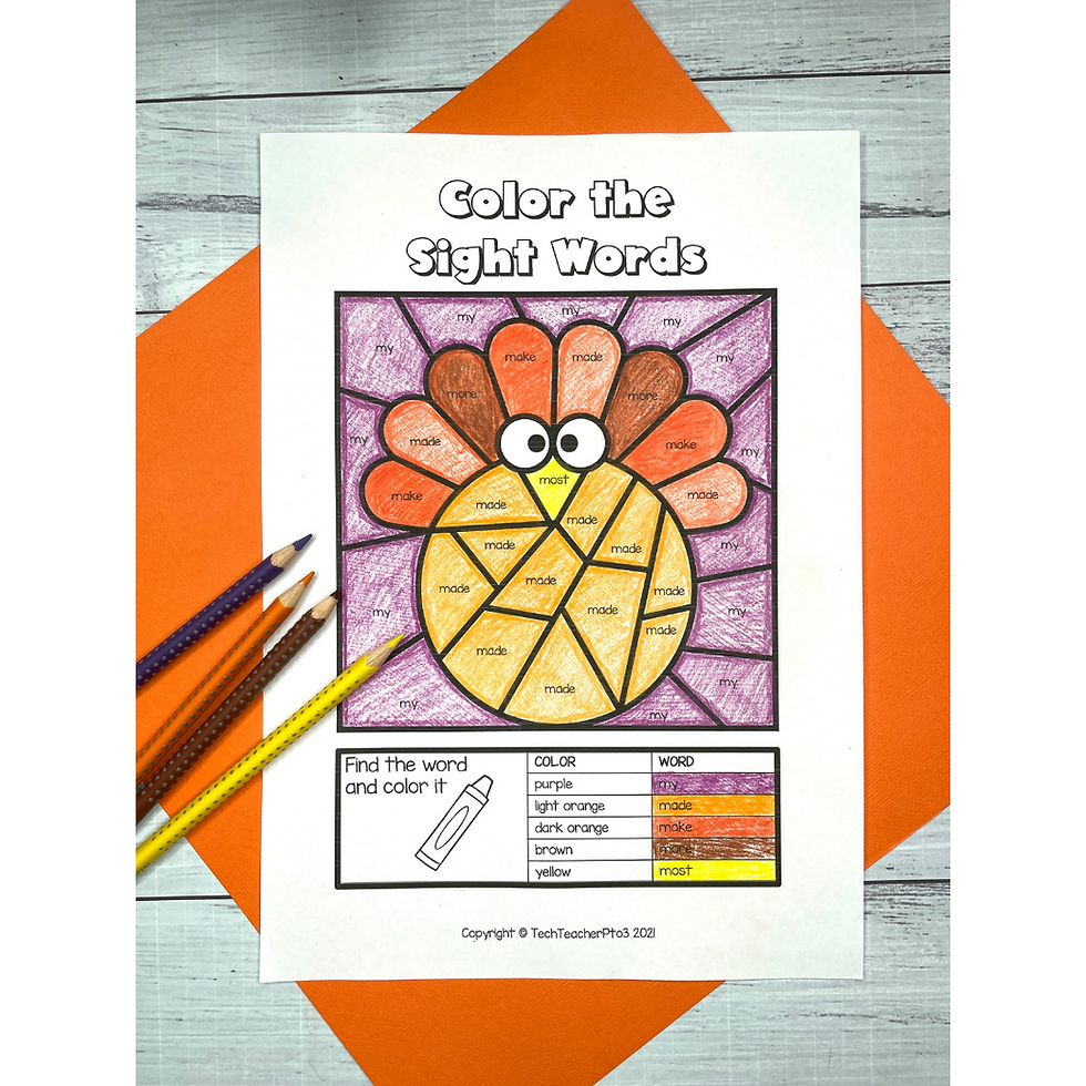 Thumbnail: Thanksgiving Sight Word Coloring Activity