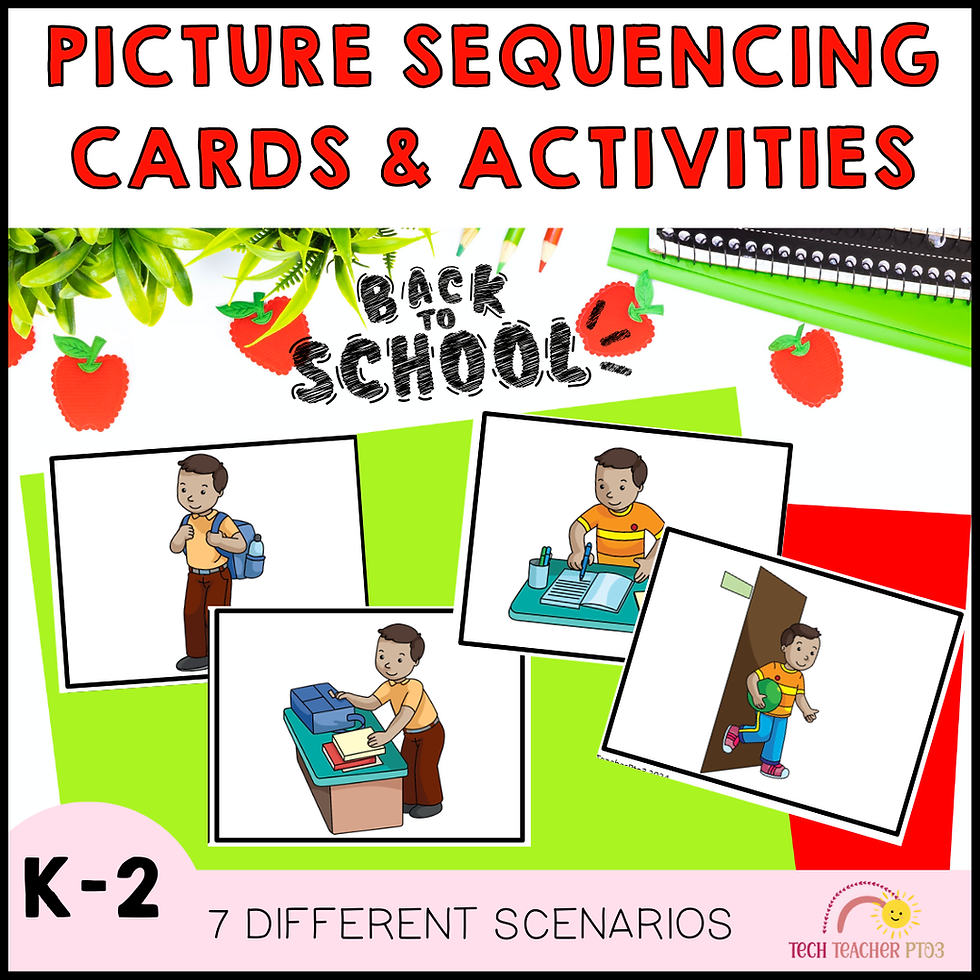 Back to School Sequencing Activities Picture Cards Write Cut and Paste