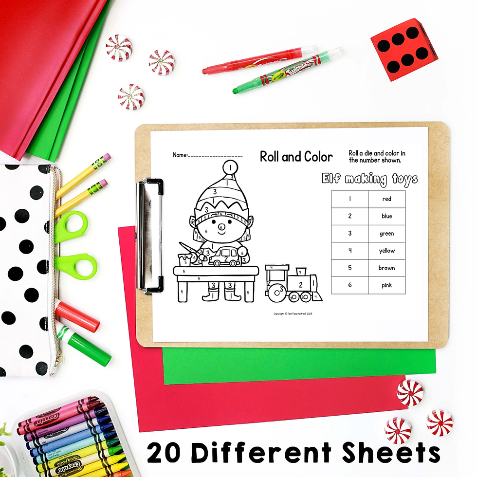 Thumbnail: Christmas Roll and Color Math No Prep Worksheets | Kindergarten First Grade