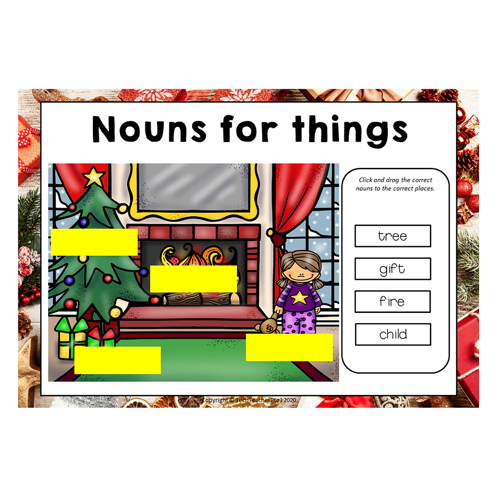 Christmas Activity for Kindergarten Literacy Centers Parts of Speech Google Slides