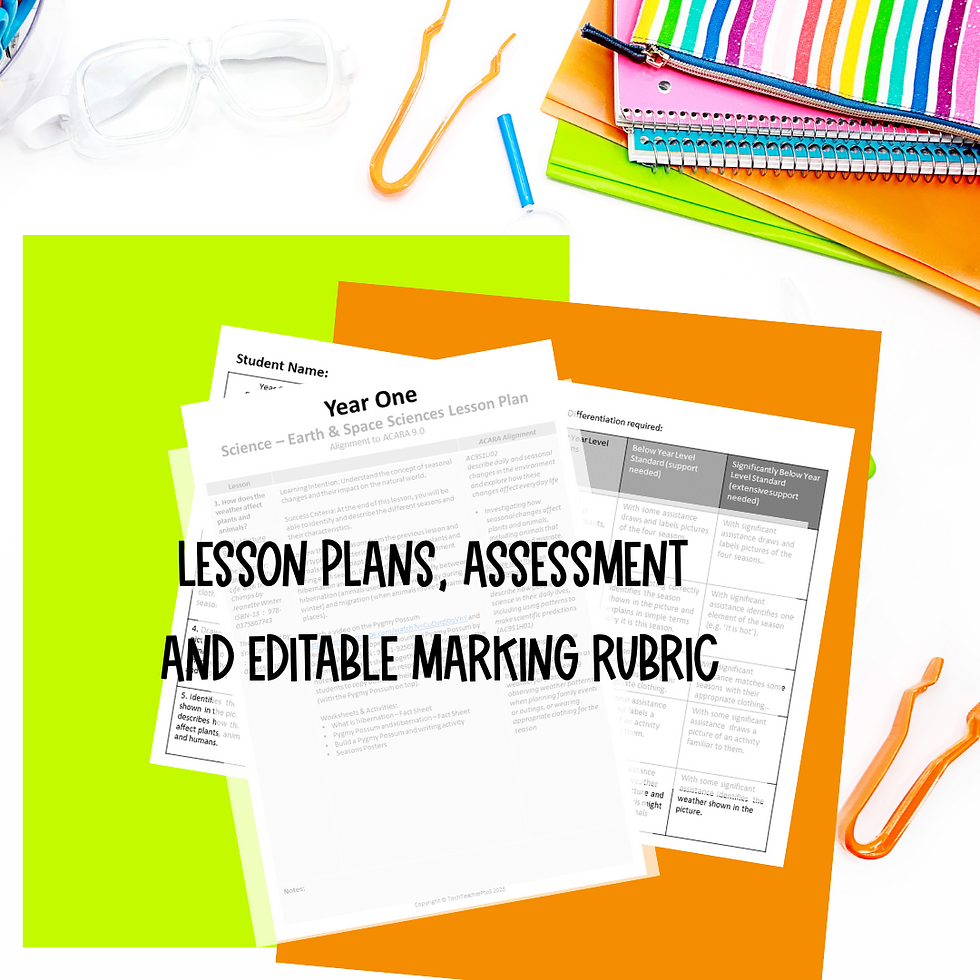 Thumbnail: Year 1 Science Earth and Space Sciences Australian Curriculum 9.0 lesson plans, assessment and marking rubric
