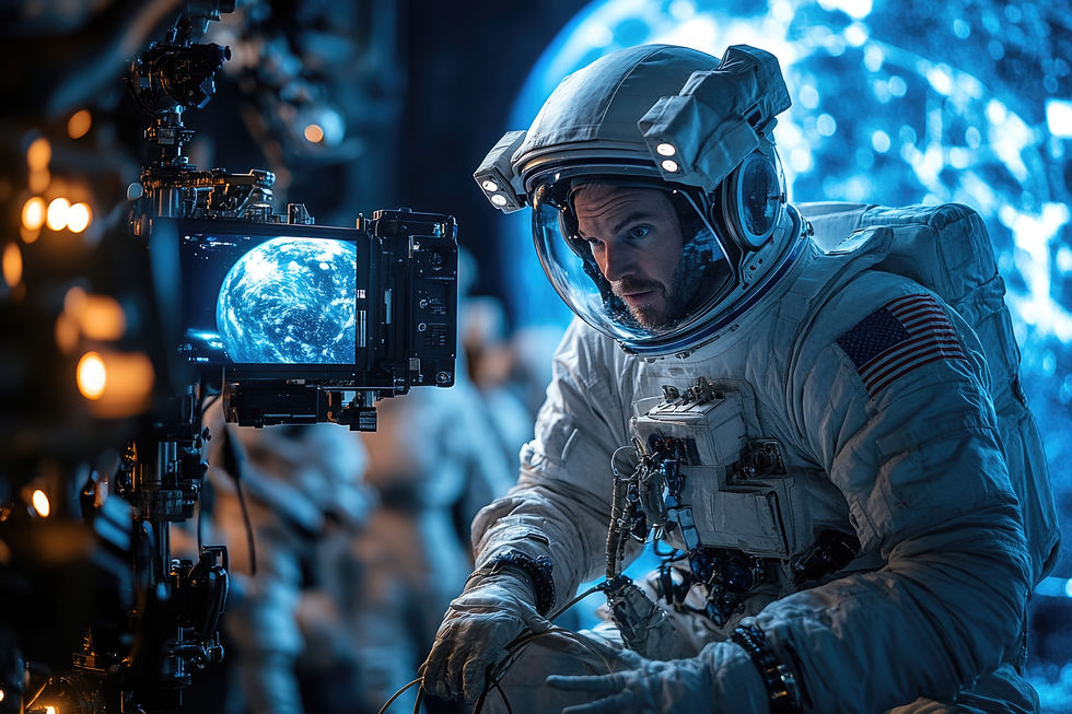 Director Shoots Ad: Astronaut Repairs Satellite on Rope Against Digital Earth Backdrop – BTS By Gabriel