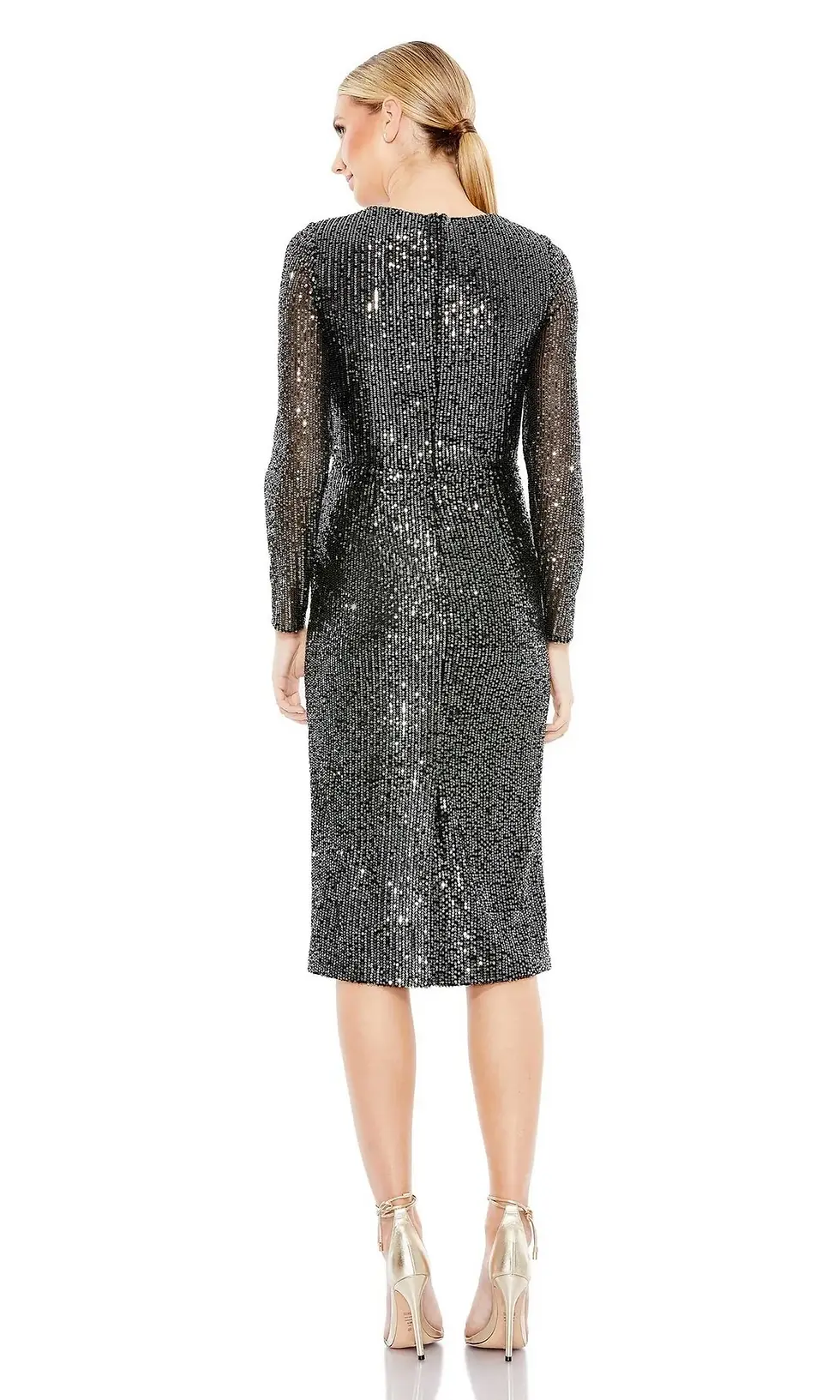 Thumbnail: Gun Metal Faux Wrap Dress / Size 8
