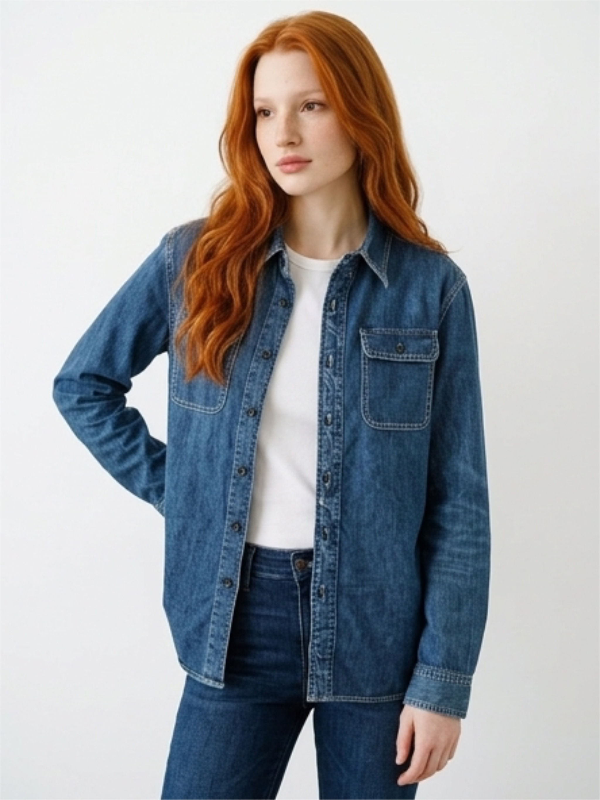 Classic Denim Button Down Shirt / Size S