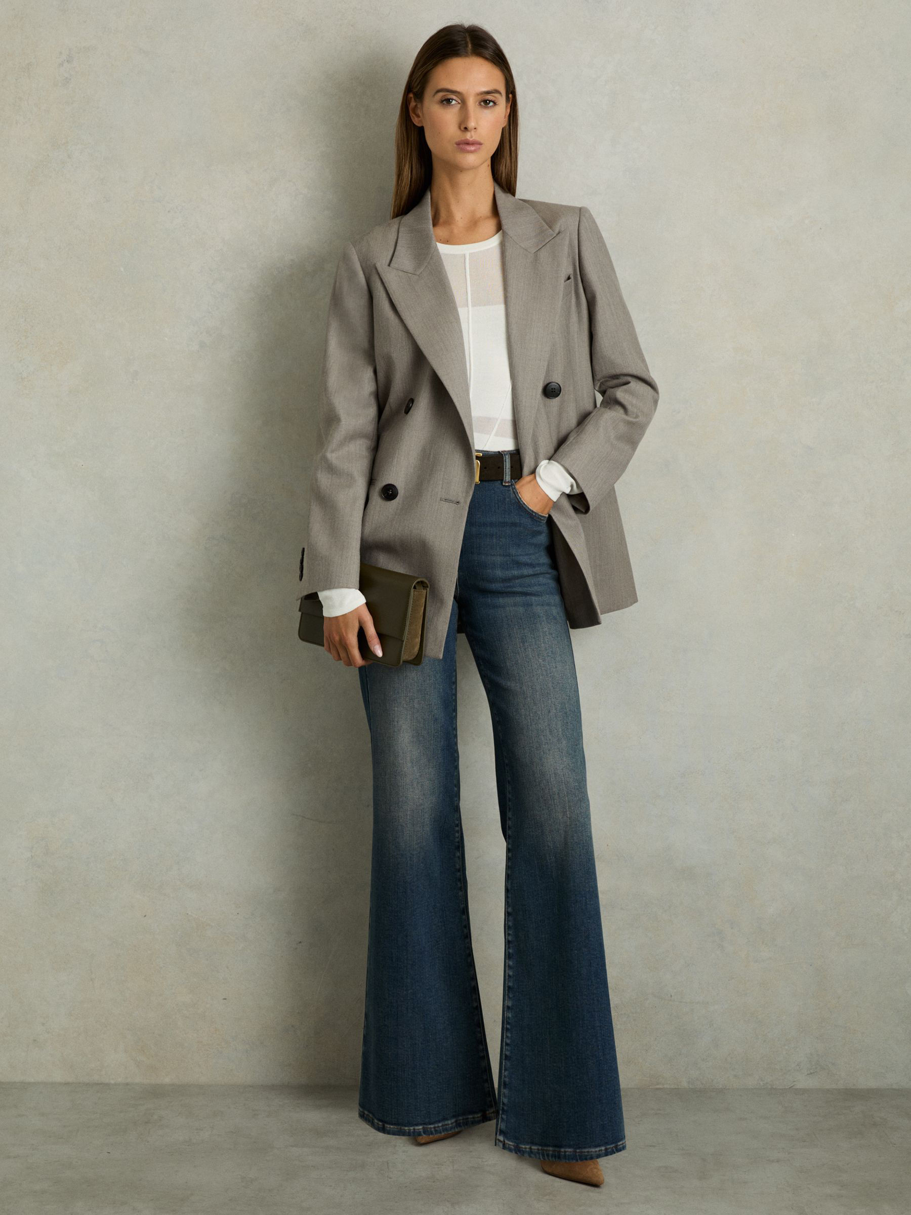 Reiss Darla Wool Oversized Double-Breasted Blazer Styled Front View
