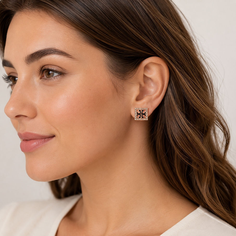 Thumbnail: Pave Square Logo Earrings in Rose Gold