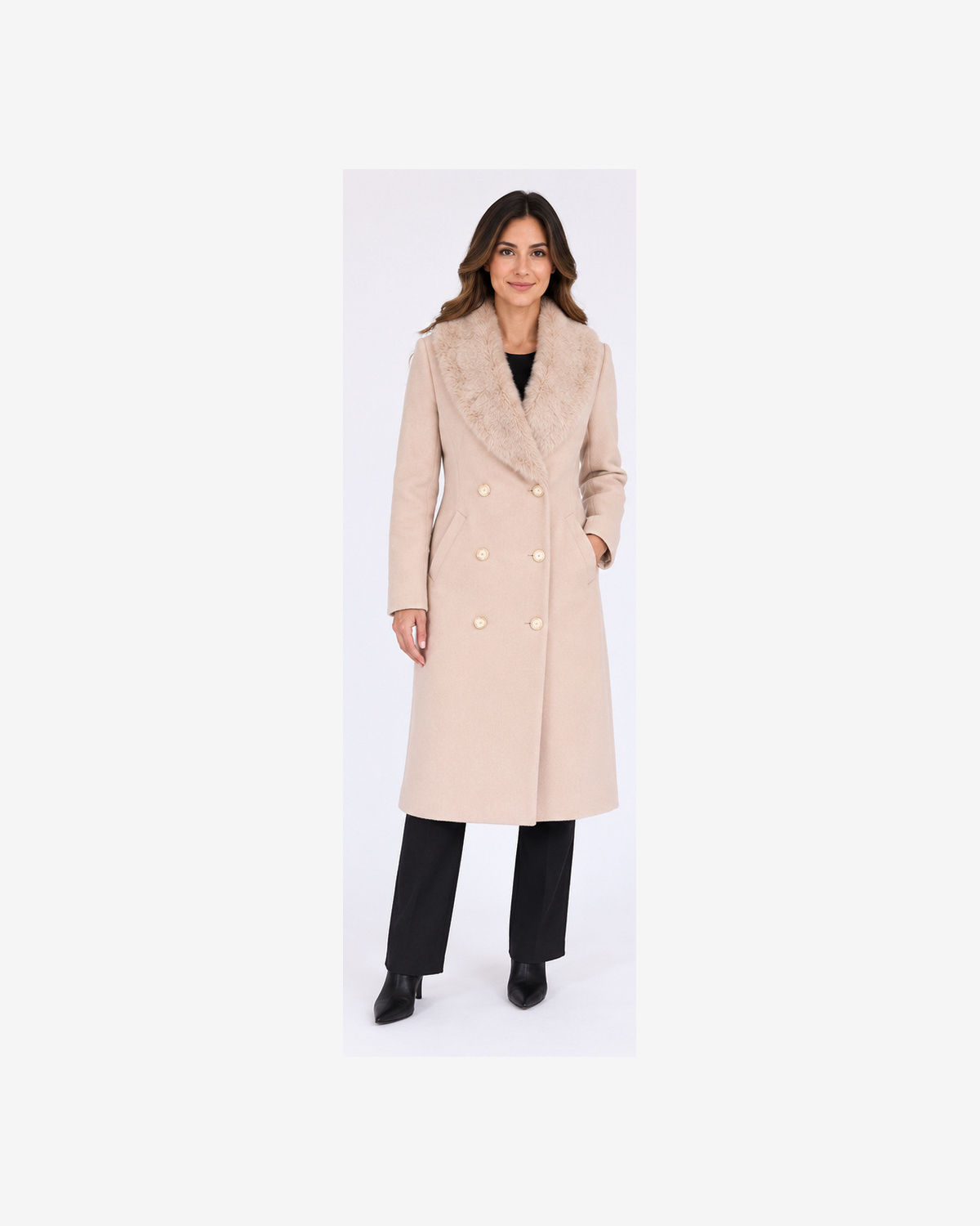 Maine Overcoat with Faux Fur Collar in Taupe / Size M