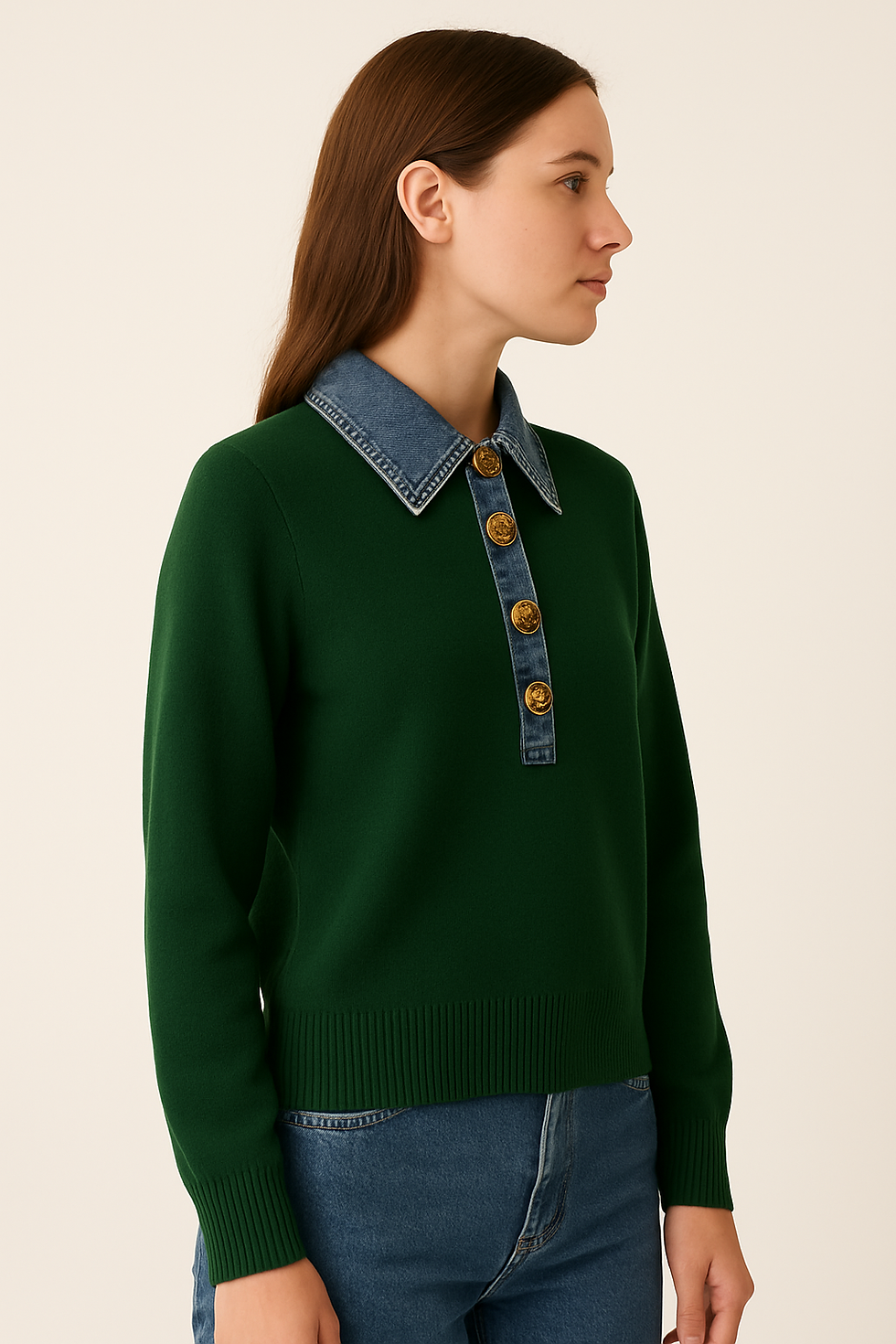 Thumbnail: Denim Wool Knit Top / Size M