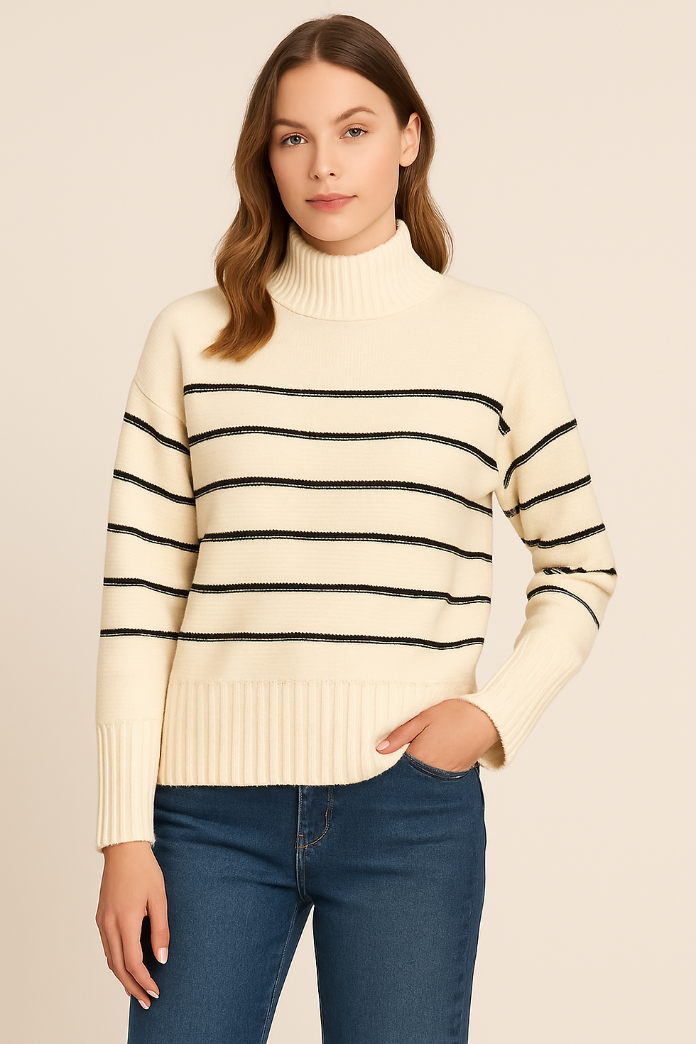 Thumbnail: Striped Mock Neck Sweater / Size M