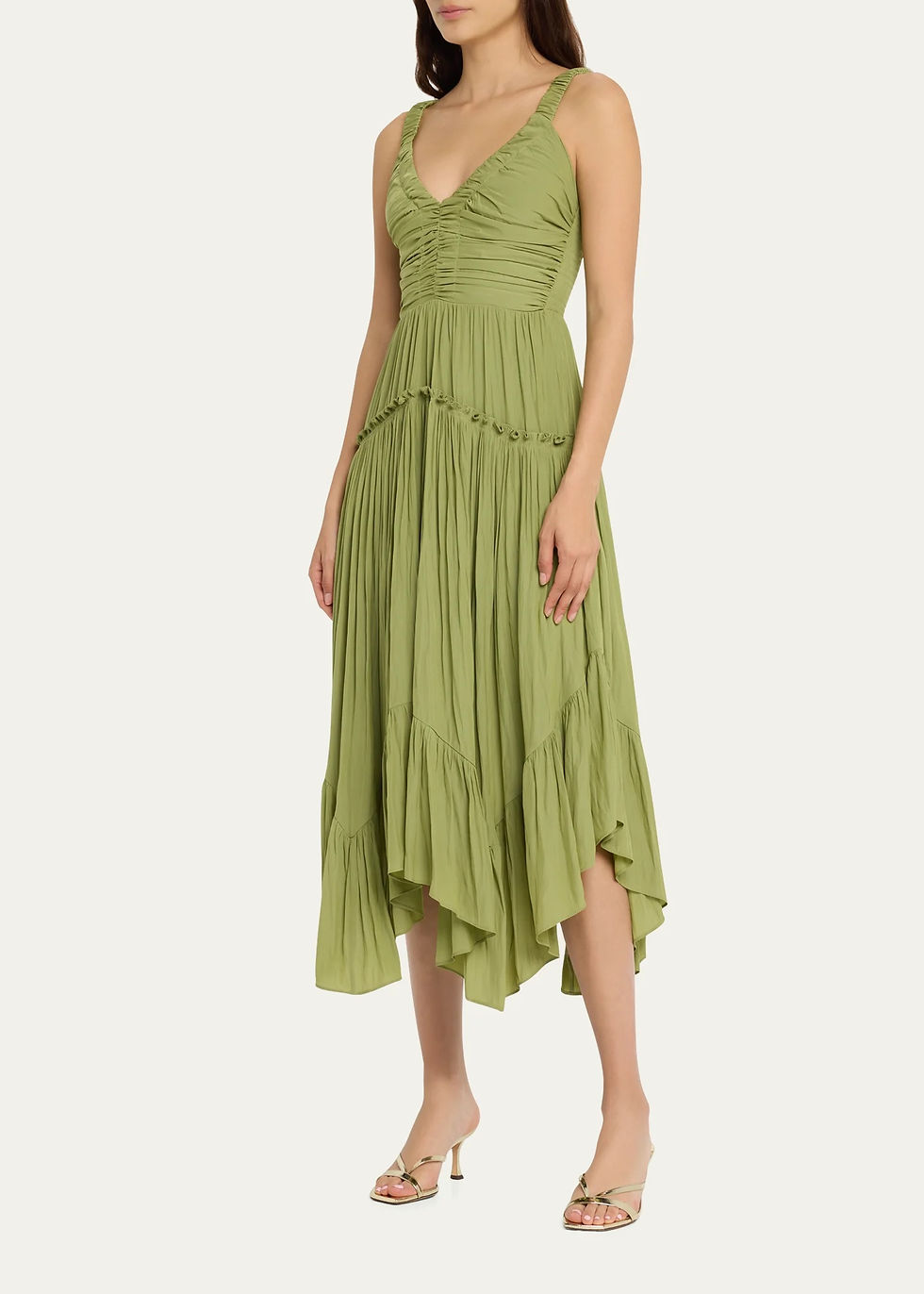 Thumbnail: Green Cleo Handkerchief Midi Dress / Sizes XS & L