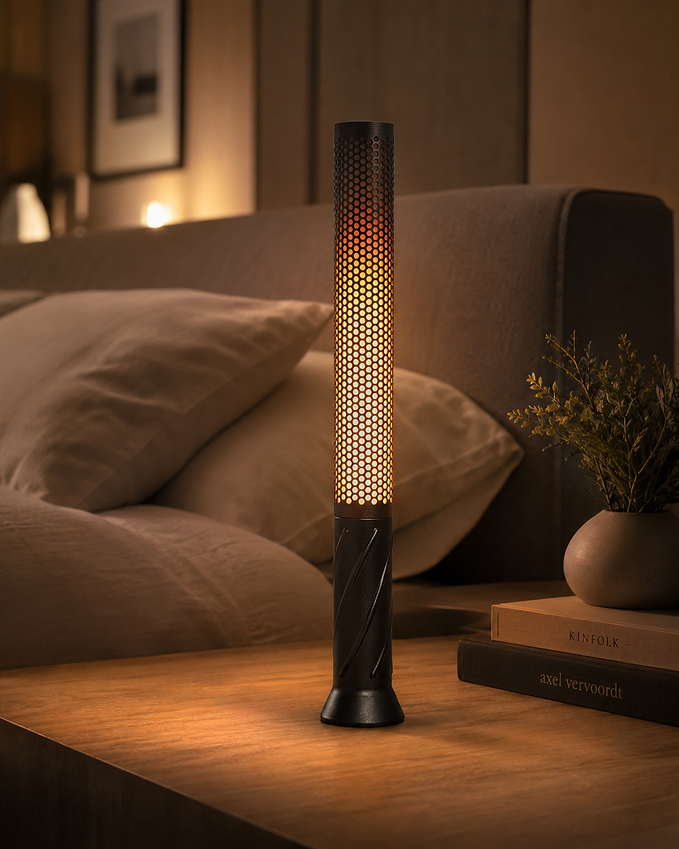 Unique LED table lamp on bedside table
