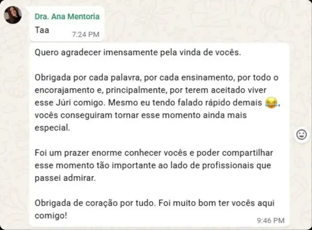 Print do depoimento da Dra. Ana