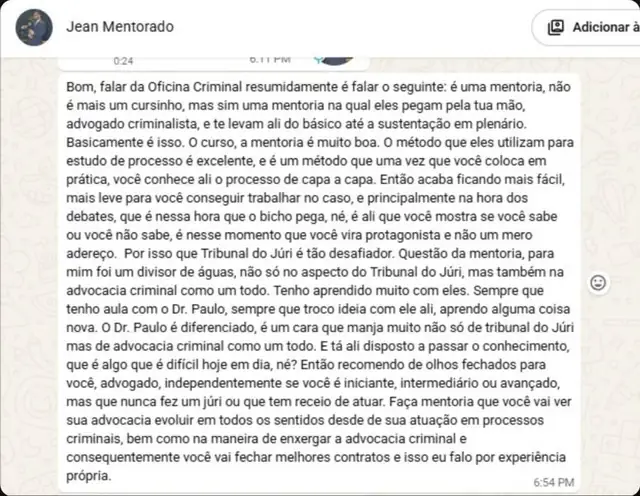 Print do depoimento de Jean