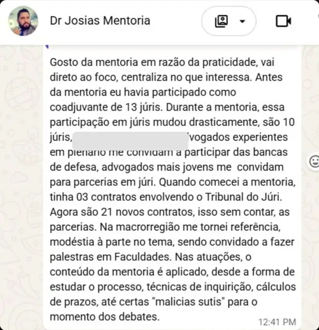 Print do depoimento do Dr. Josias