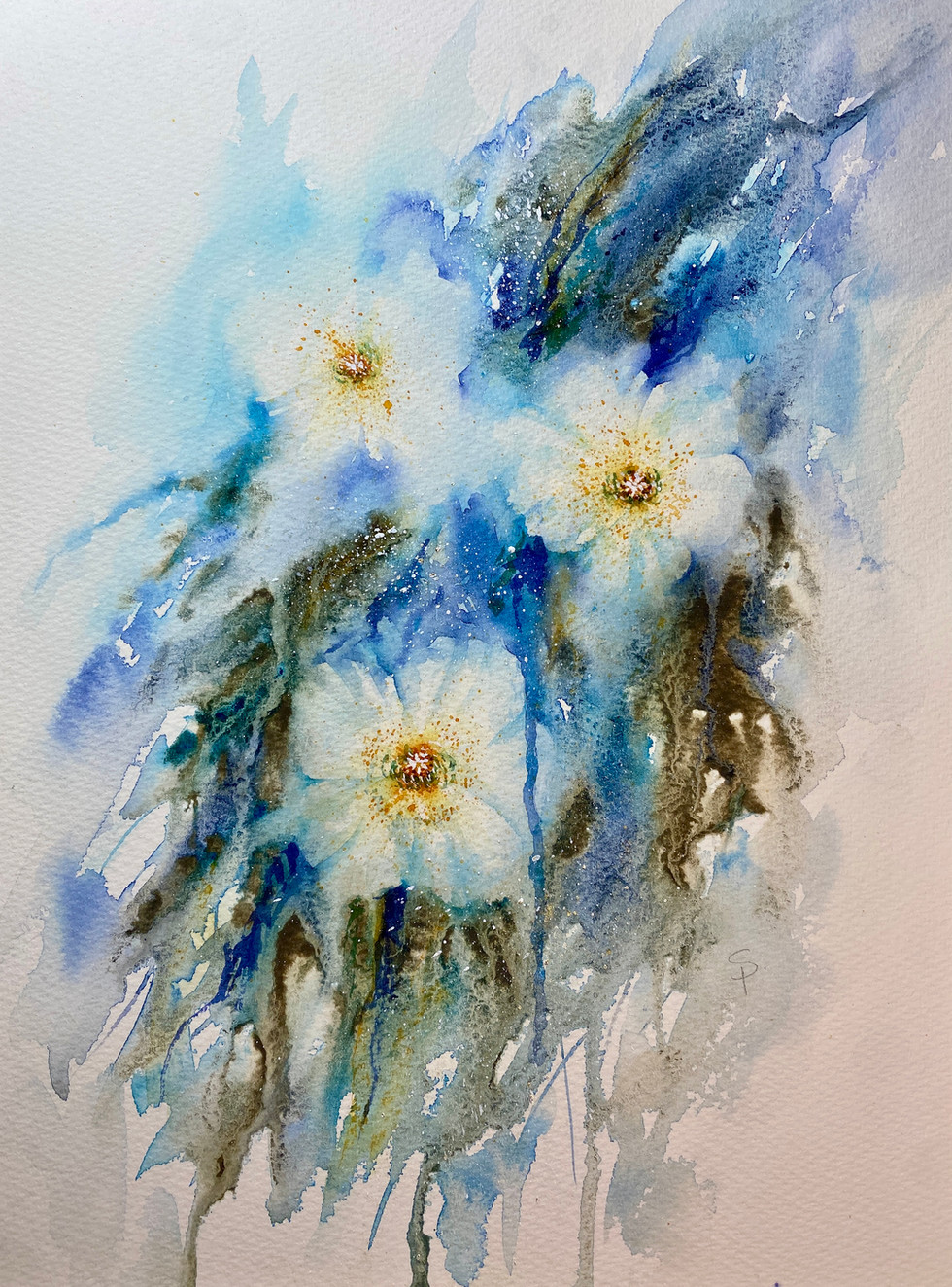Original painting, loose watercolor painting of white hellebore