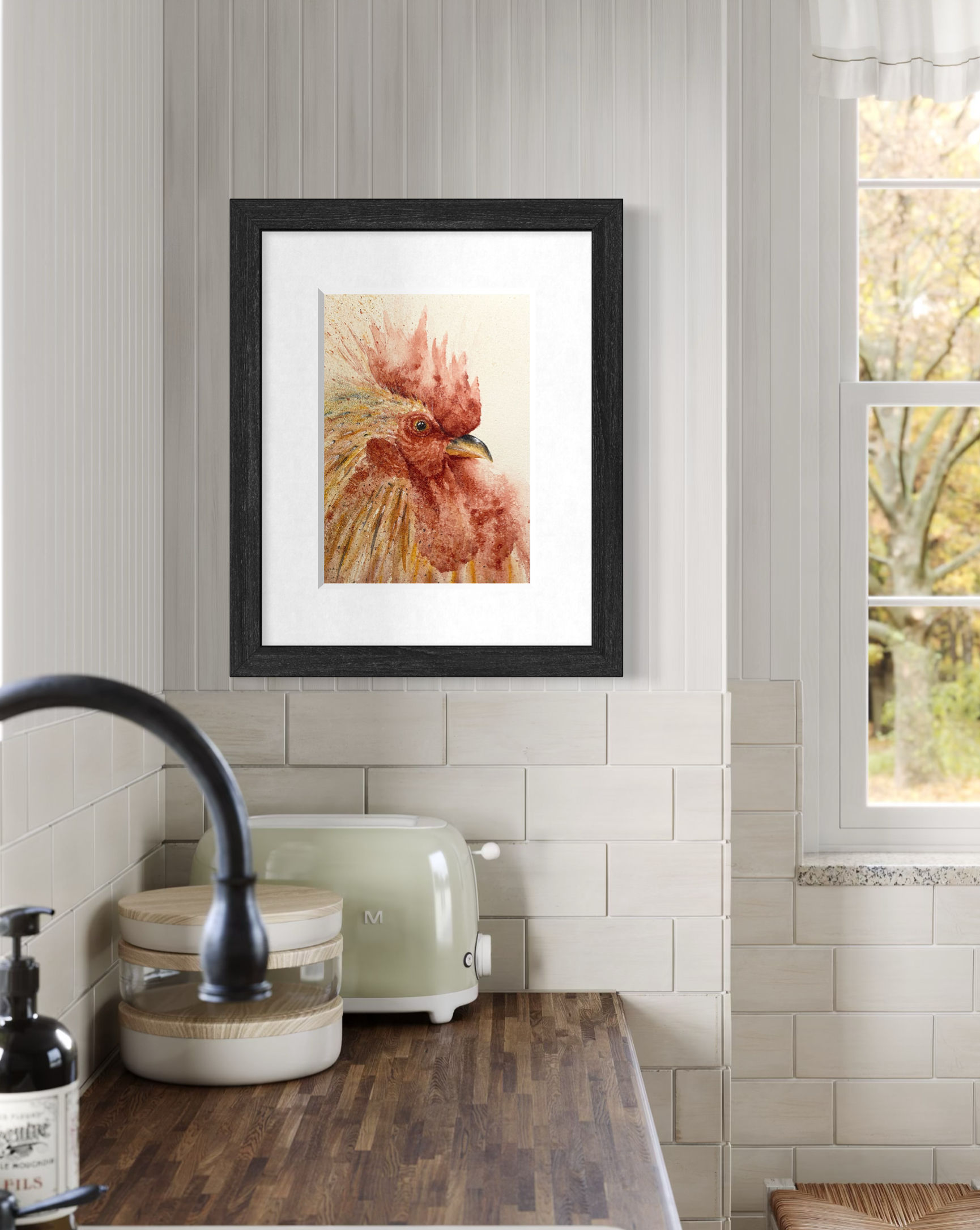 Rooster — Original Watercolor Painting, 7 by 5 inches