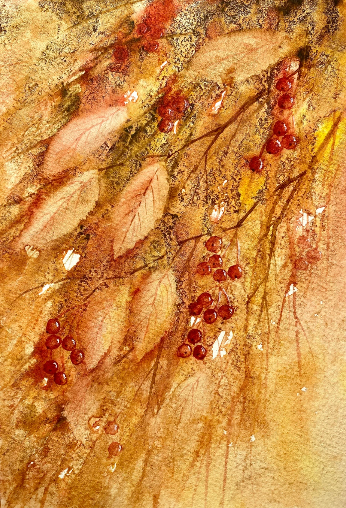 Autumn Hedgerow— Original Watercolor Painting, 7 × 5 inches