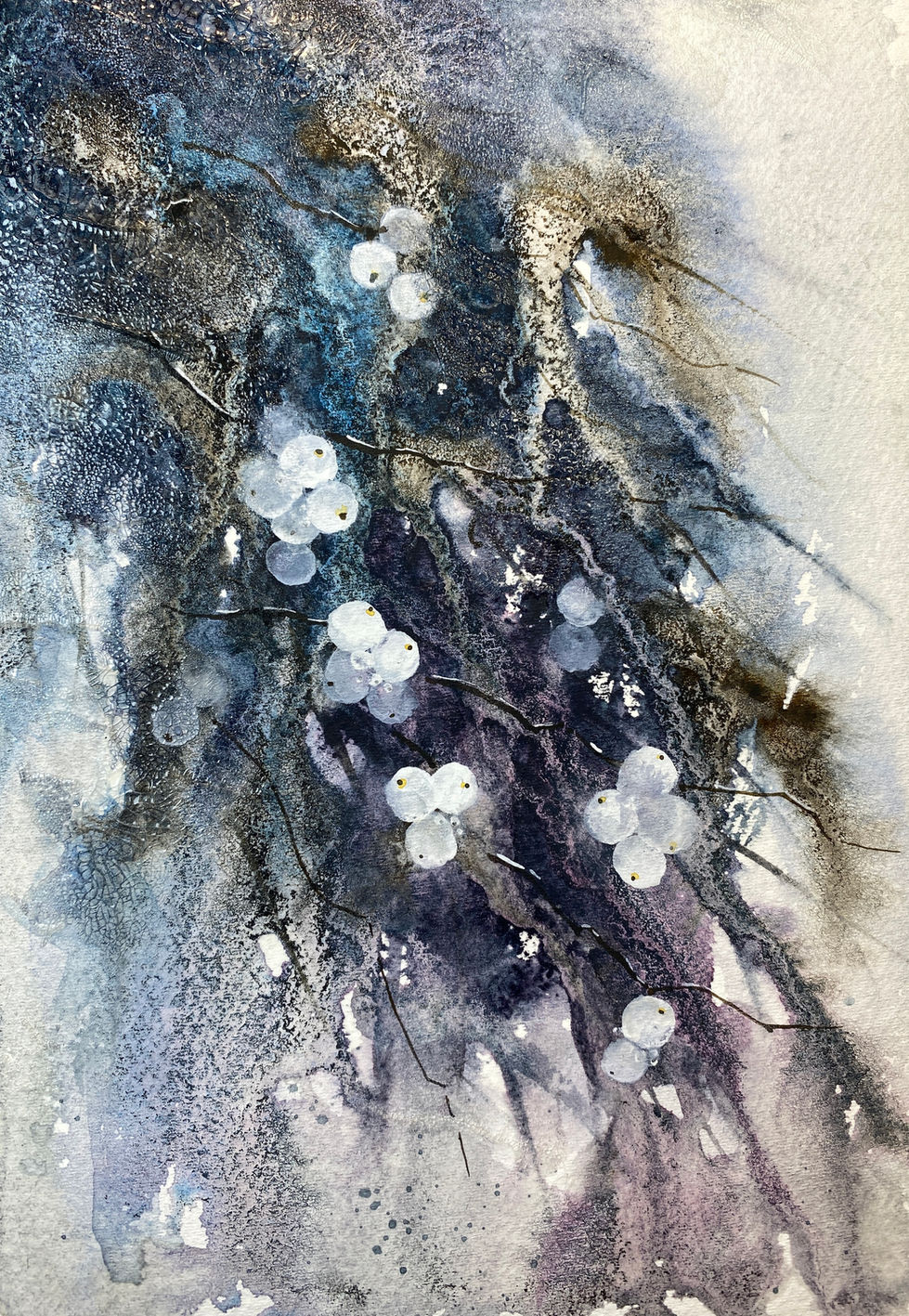 Original painting, loose watercolor painting of snowberries