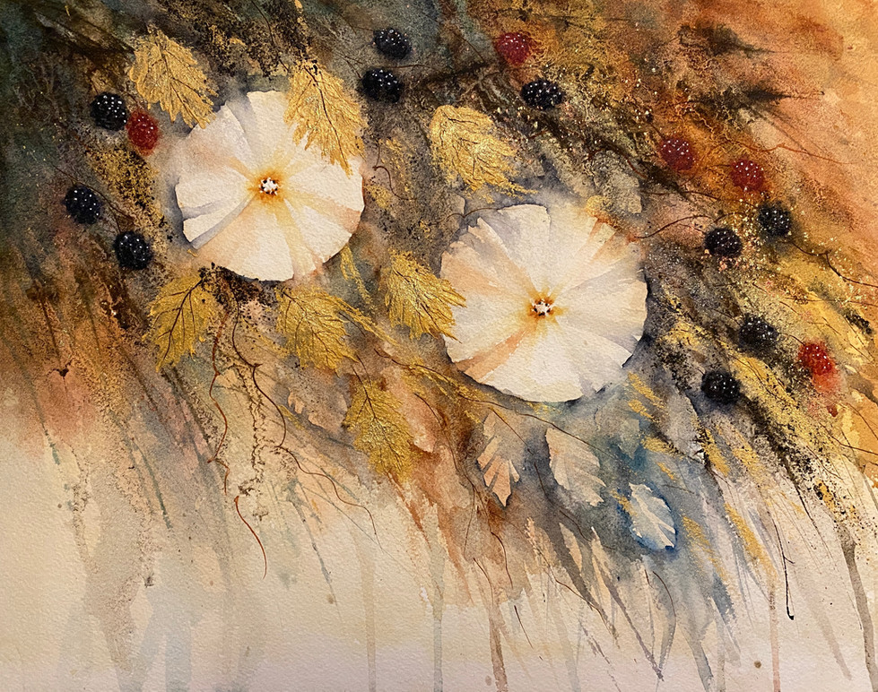 Original watercolor painting of bindweed and blackberries