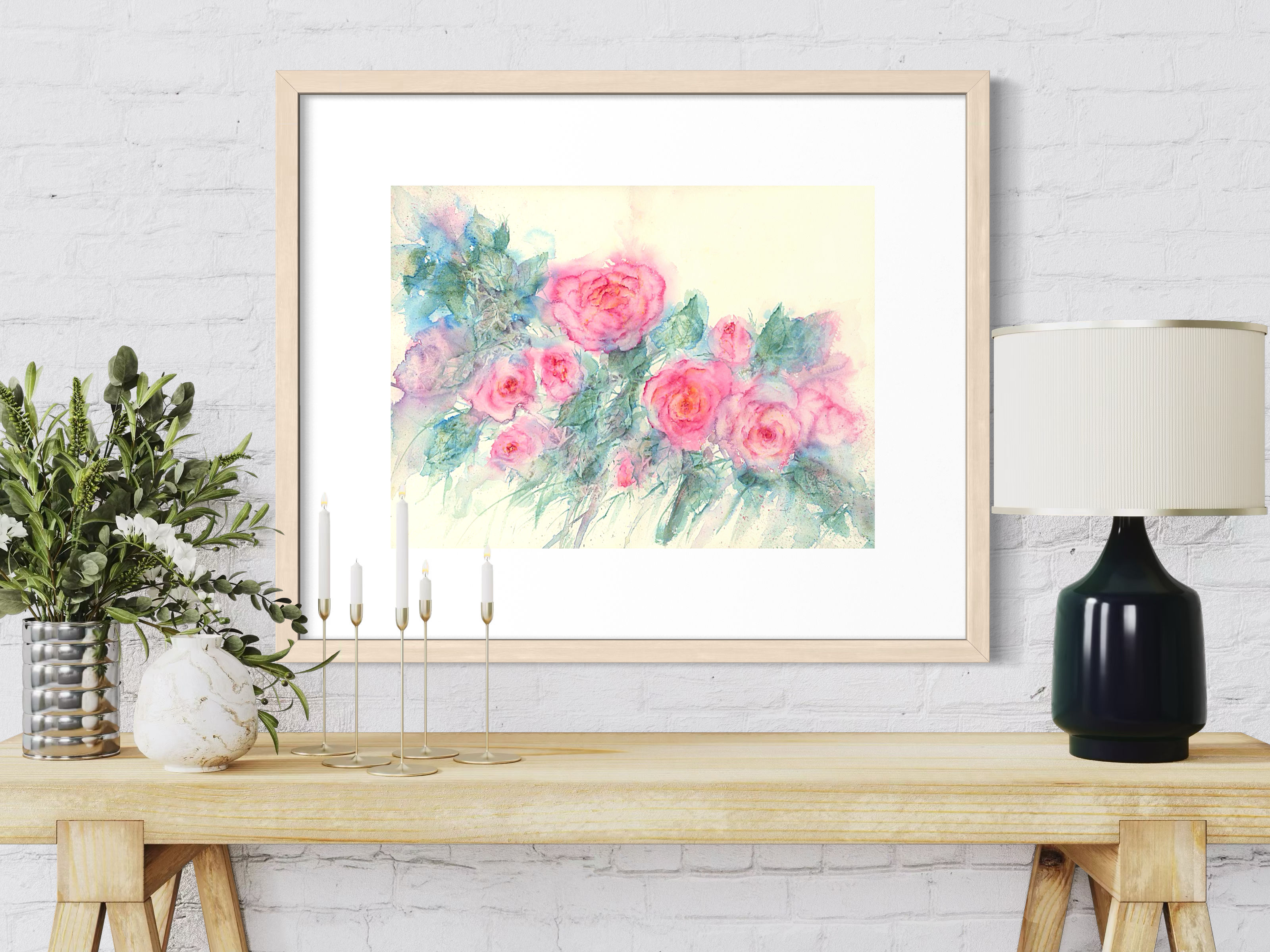 Pink Rose Spray — Original Watercolor Painting, 12 by 16 inches