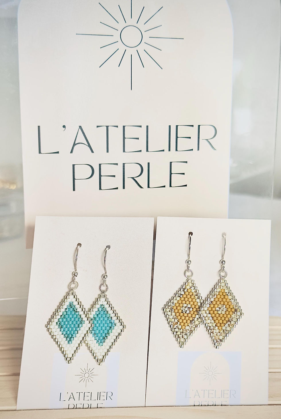 Fine beaded rhombus earrings handmade with Japanese Miyuki beads. Choose bet...