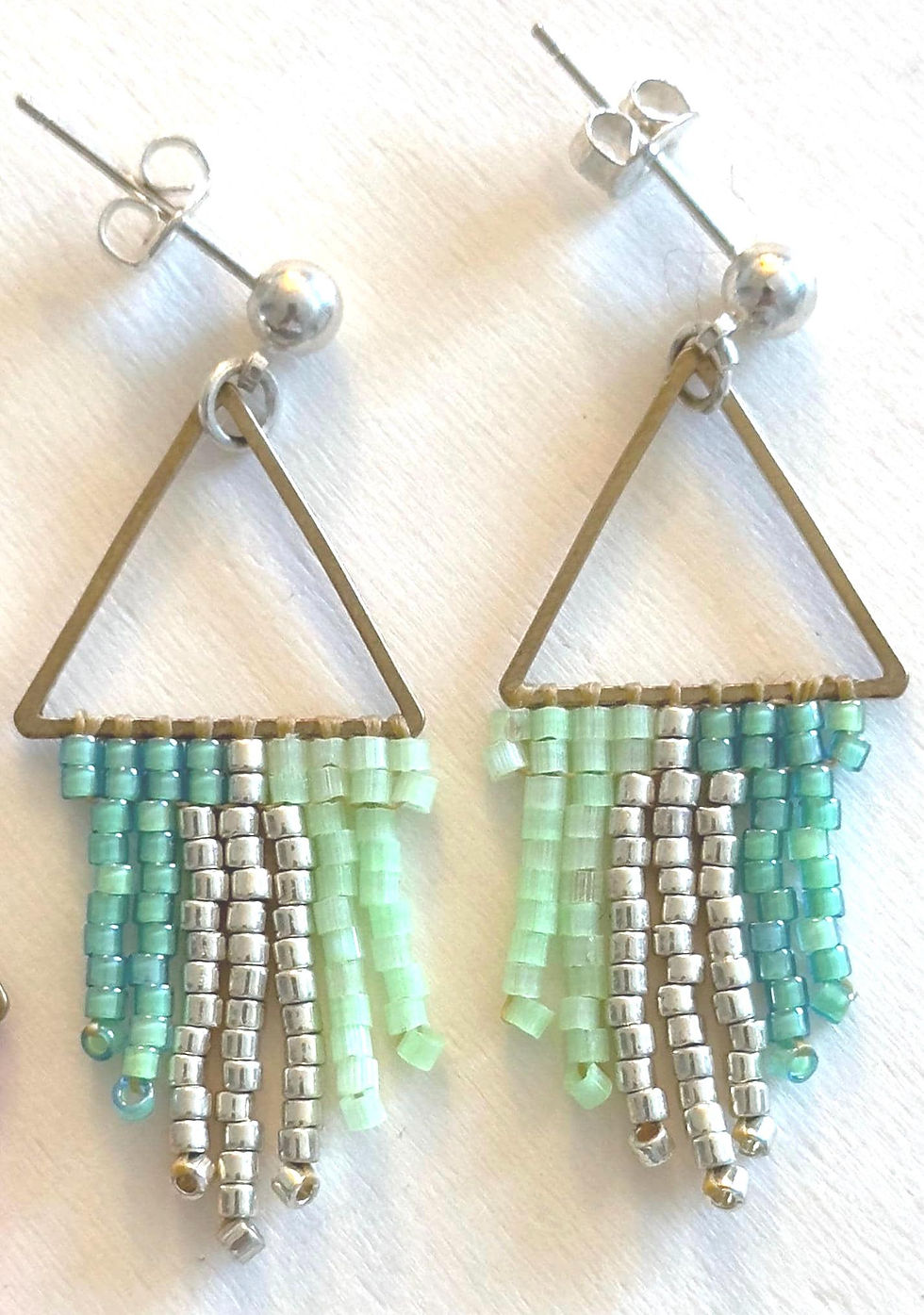 Thumbnail: Art Deco Beaded Fringe Earrings with Brass Triangle & Miyuki Beads