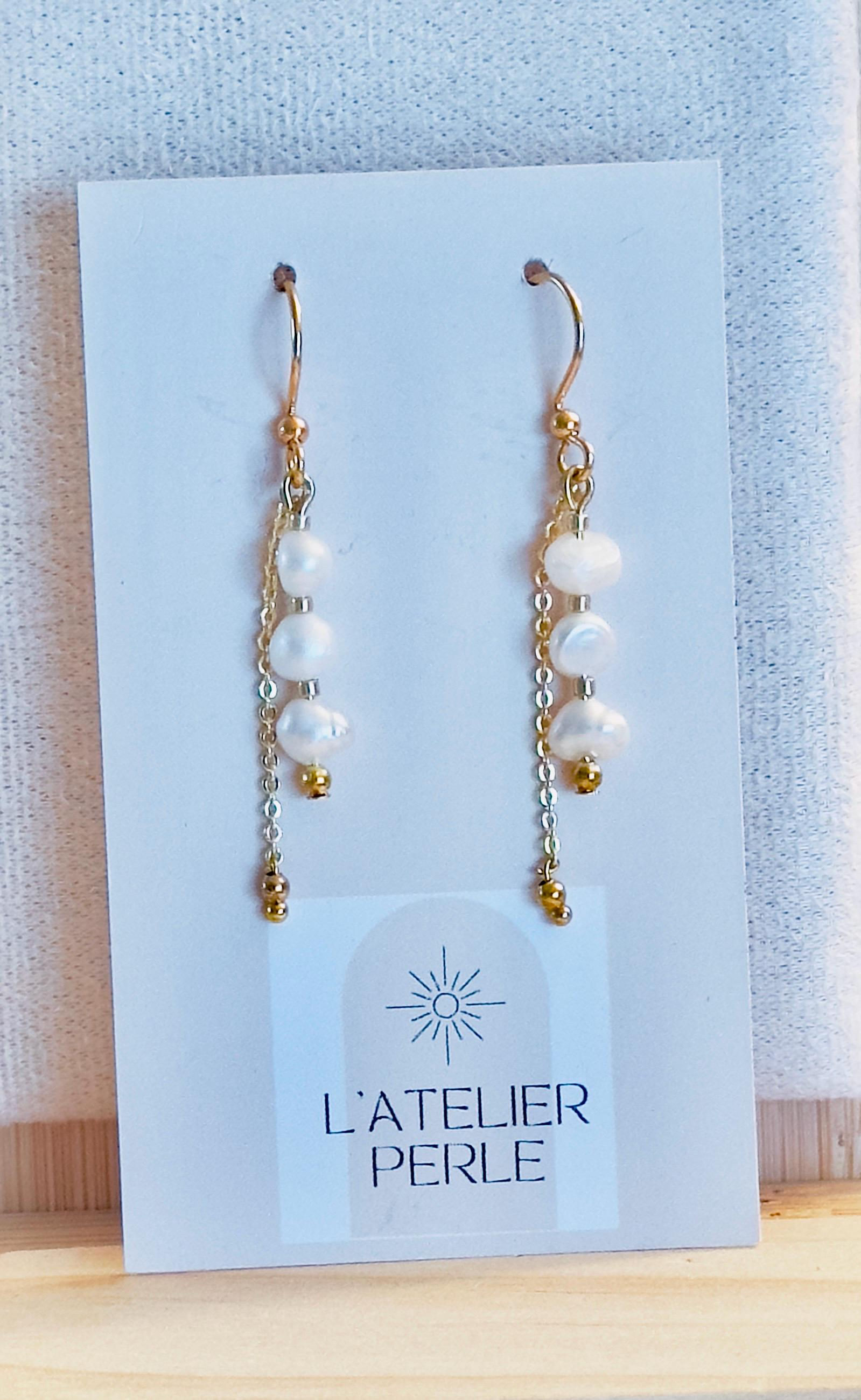 Handmade Drop Earrings with Chain Fringe and Japanese Beads