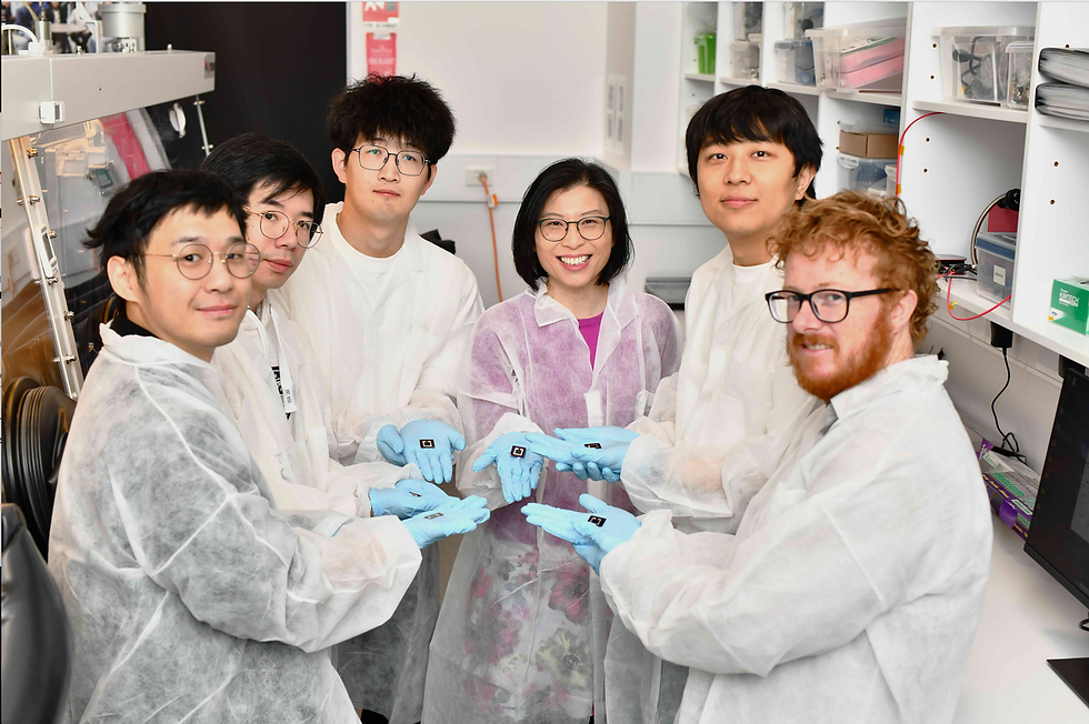 The University of Sydney team and their record-setting perovskite–perovskite–silicon triple-junction solar cells.