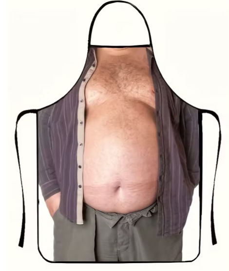 Hilarious hairy belly apron used as a gag gift for Christmas parties.
